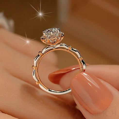Half Carat Moissanite Sterling Silver Round Rose Ring Arya